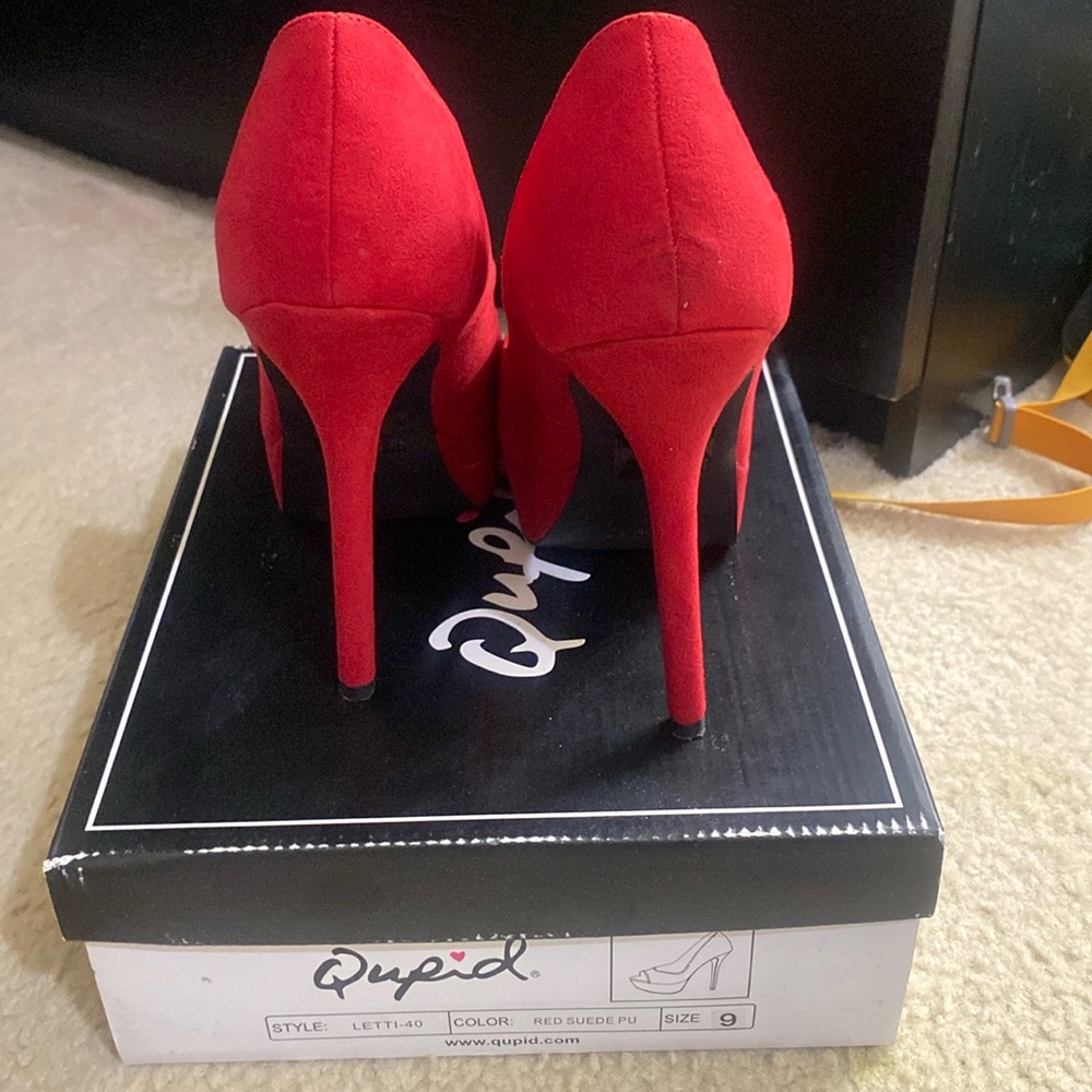 Red peep toe heels